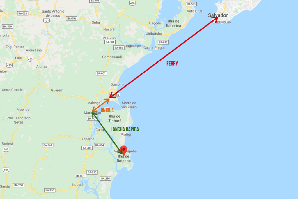 como chegar na ilha de boipeba bahia mapa