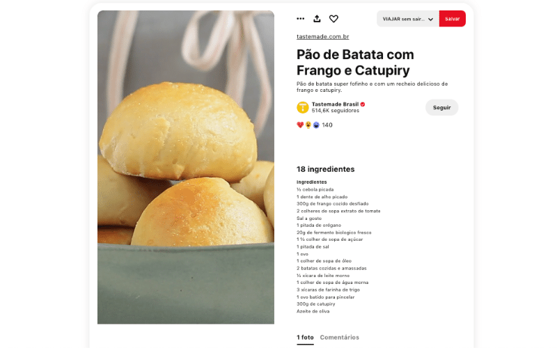 Exemplo de Rich Pin de Receita