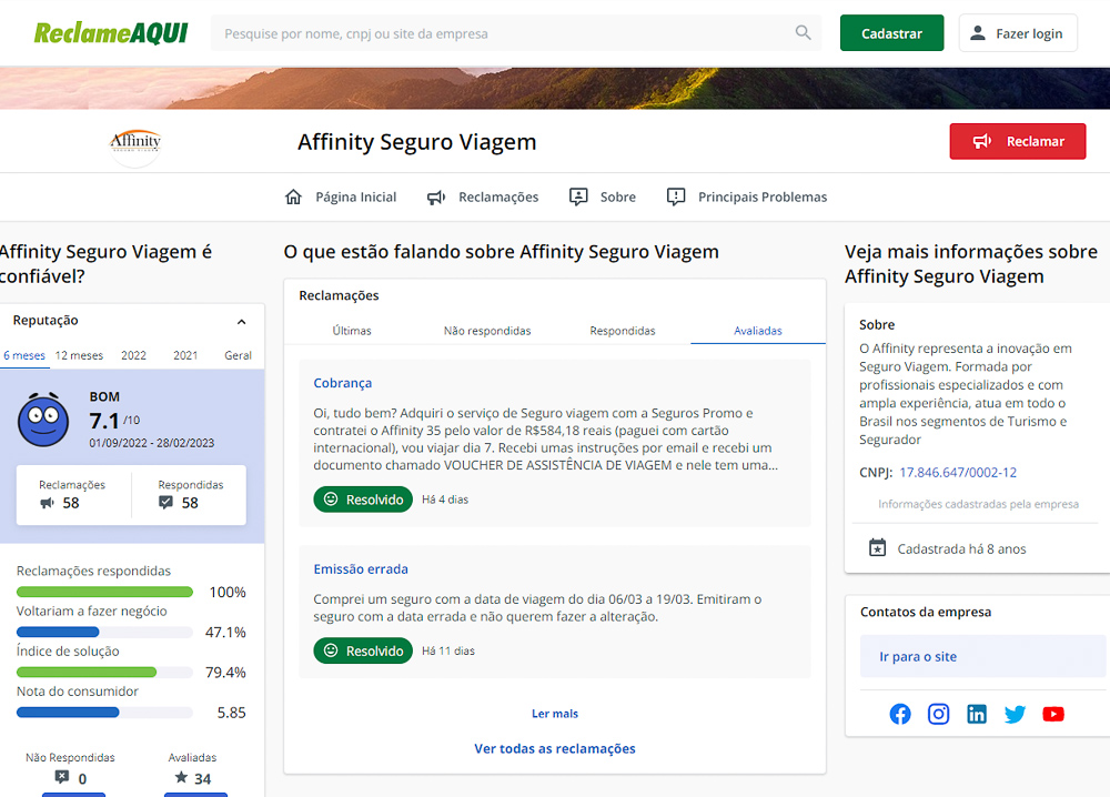 affinity seguro viagem reclame aqui