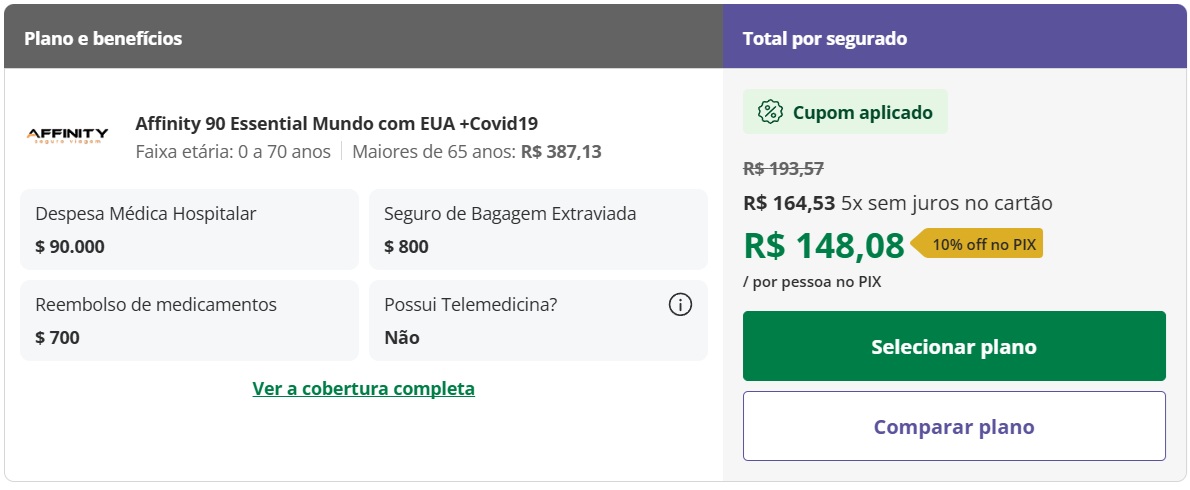 seguro viagem estados unidos affinity