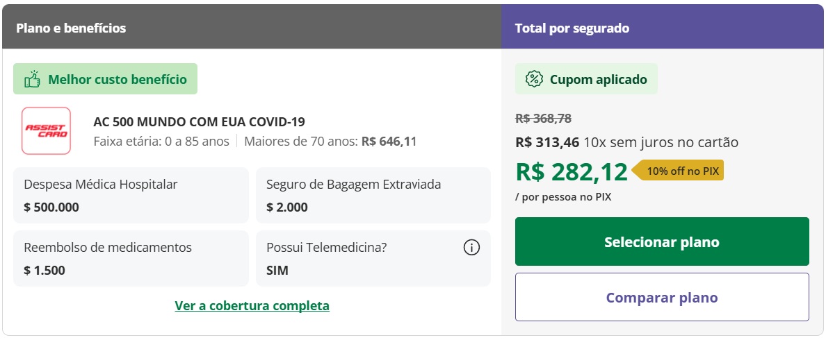 seguro viagem estados unidos assist card