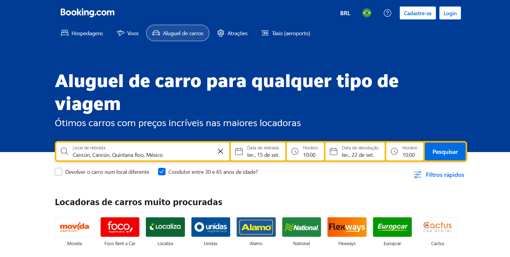 aluguel de carro booking